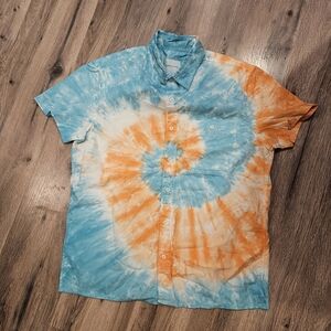 American Eagle Outfitters Spiral Tie-Dye Shirt - Blue and Orange